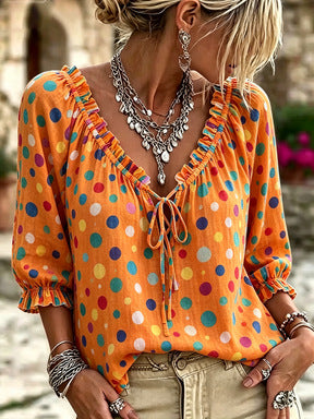 T-shirt V-Neck à manches rayées imprimé pour femmes