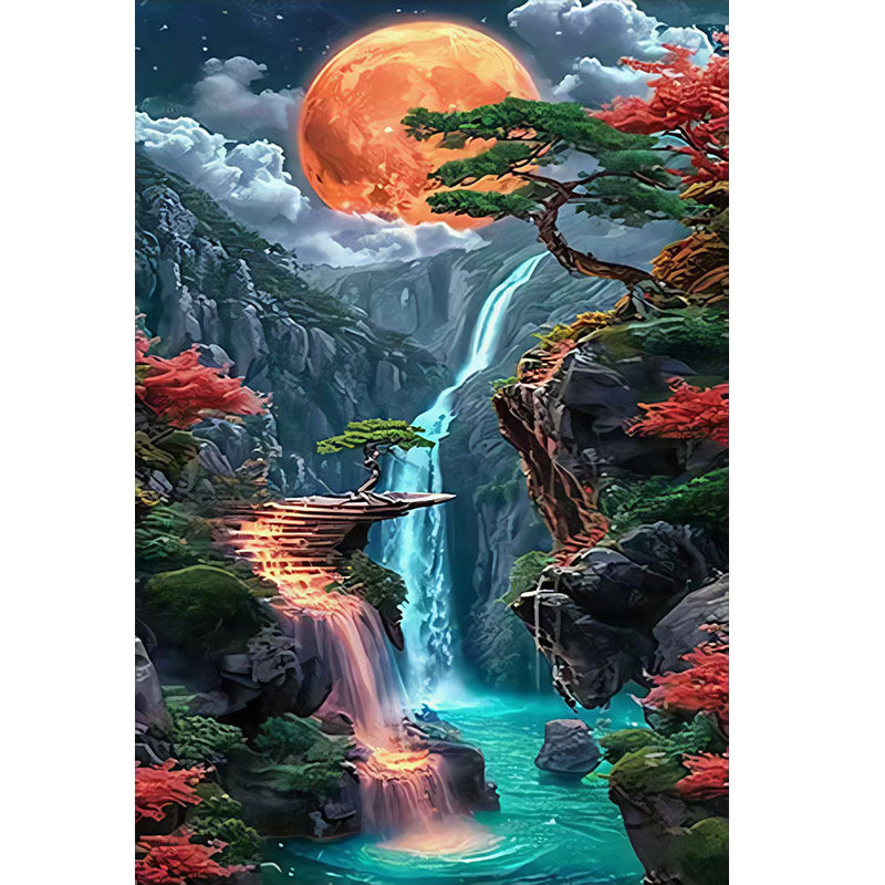 Peinture diamant 5D sur le thème du paysage Bricolage entièrement pavé avec des Strass ronds