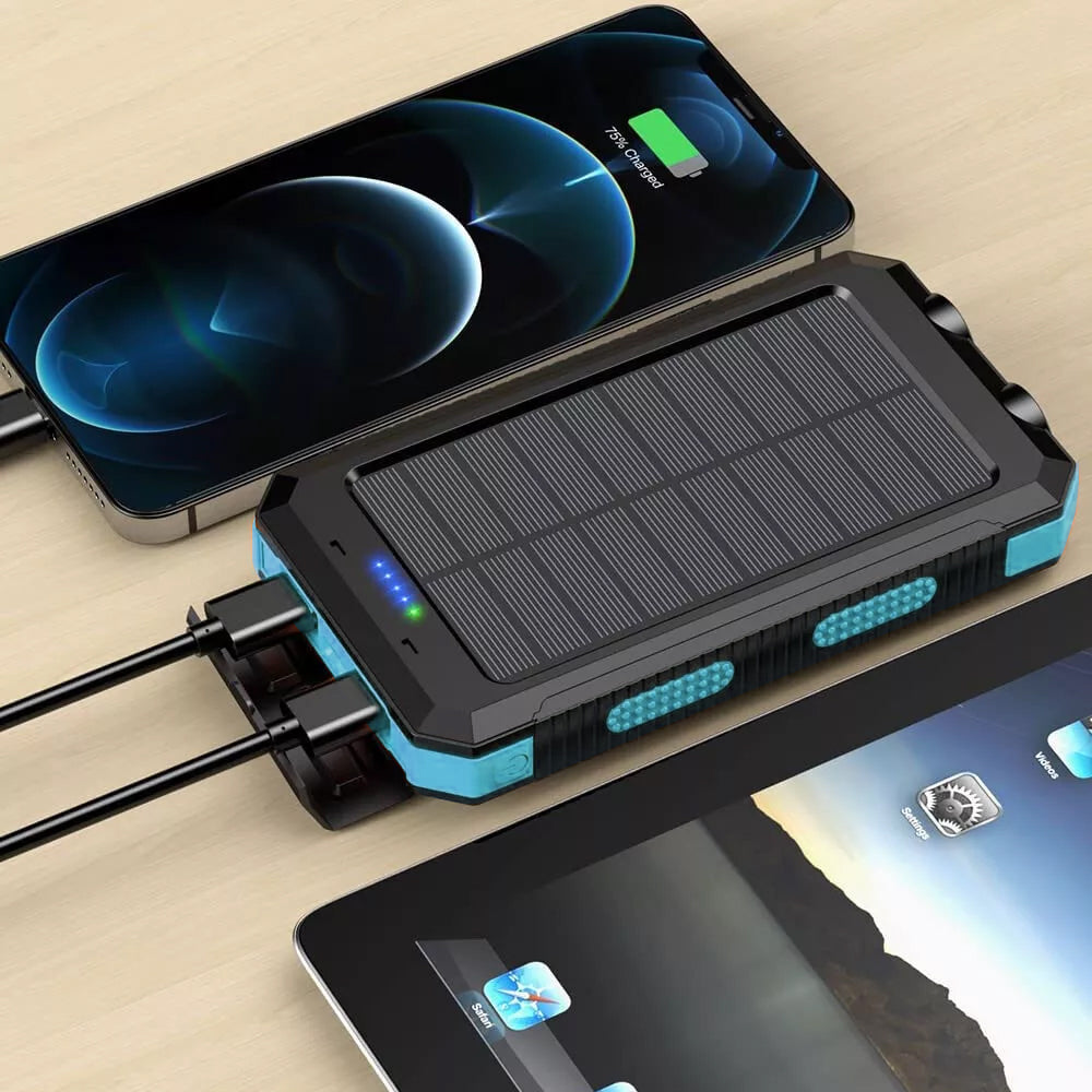 1o000mAh Solar Power Bank Chargeur de batterie 2USB LED étanche pour téléphone cellulaire