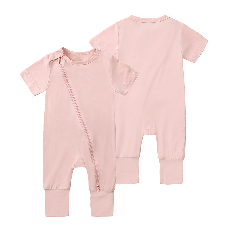 Romper d'été unisexe bébé manches courtes Romper Couleur solide