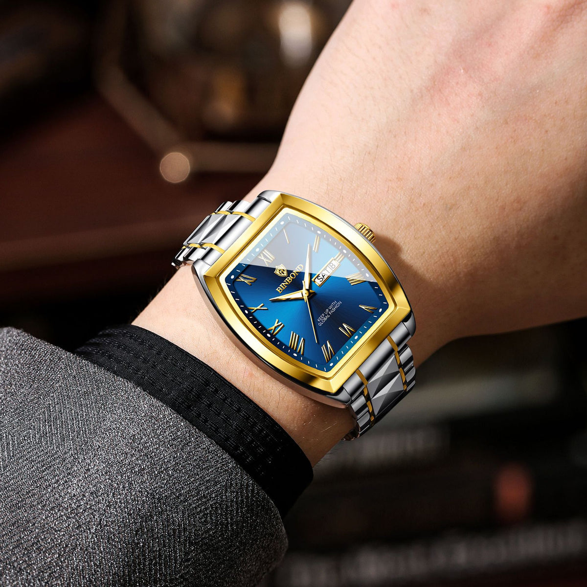 Dual Calendar pour hommes Montre à quartz lumineux