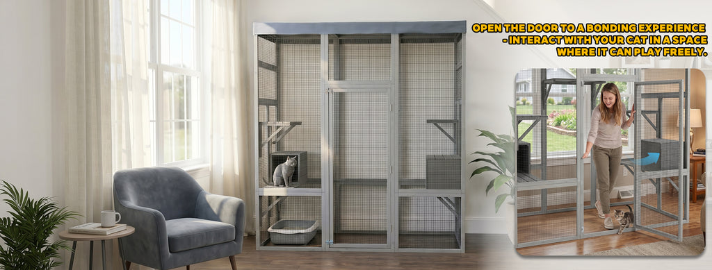 Catio en bois gris avec couvercle imperméable