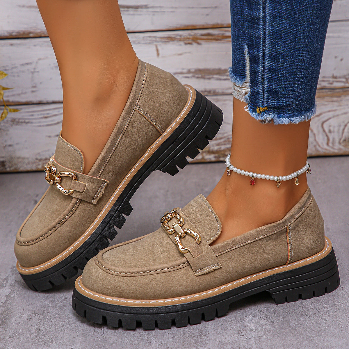 Chaussures élégantes de style britannique pour femmes à talon de bloc