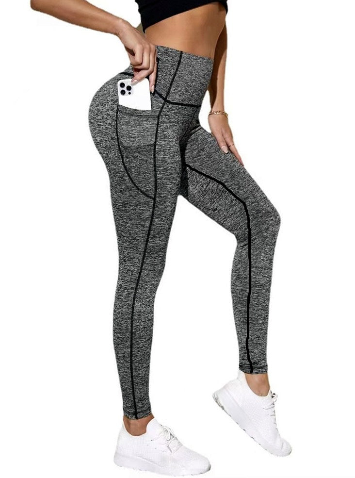 Pantalon de yoga européen et américain Couleur solide Splicing Hip-Lifting Pocket Outd