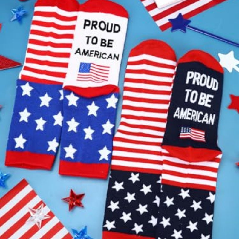 2 paires American USA Drapeau Chaussettes fières d'être une chaussette américaine équipage drôle pour le 4 juillet G
