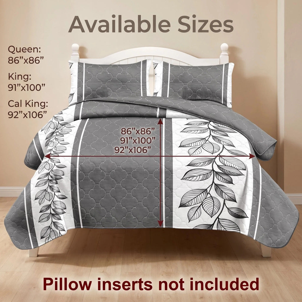 3-Piece gris et blanc bande de lit matelassé pour roi et roi de Californie