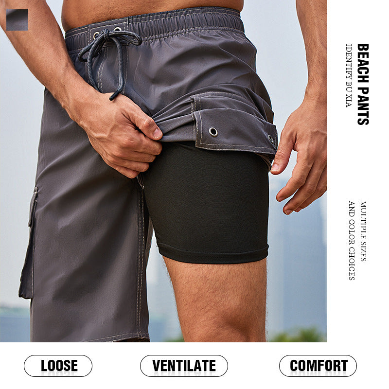 Été homme Jogger Solid Couleur Knee Beach Pantalon Casual Short confortable Short extérieur
