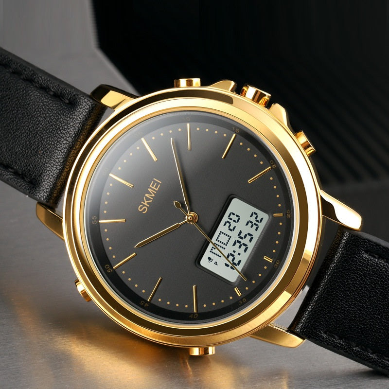 Casual Spiral Sports couronne en cuir alliage rond épingle pointeur mâle montre électronique