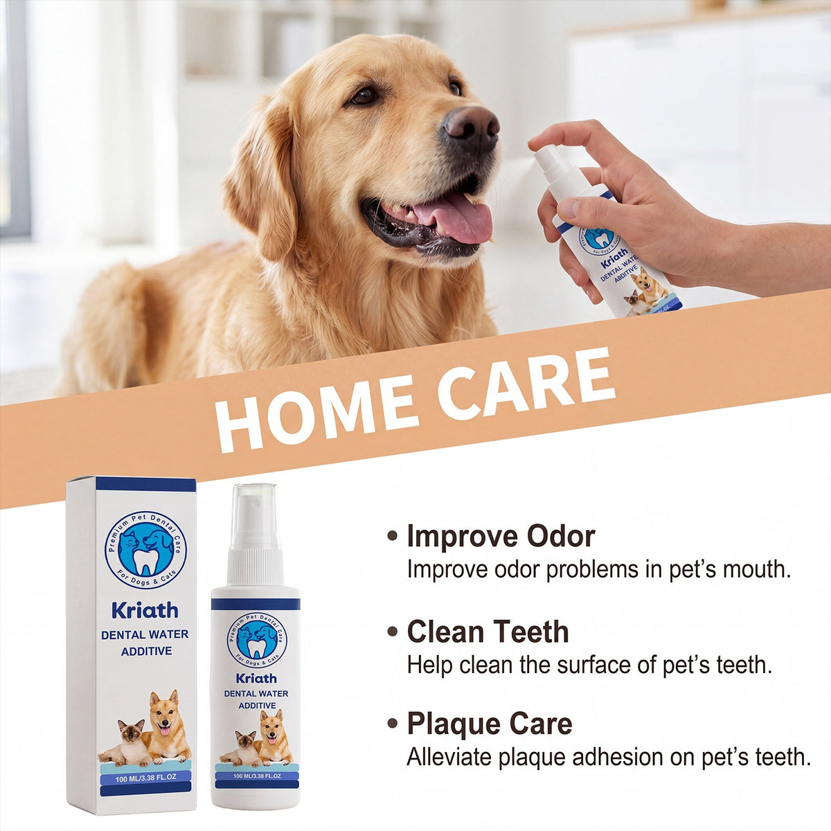 Kriath Pet Drinkable Mouthwash Gentle Formula Freshens Respiration Universal Oral Cleaning Prod