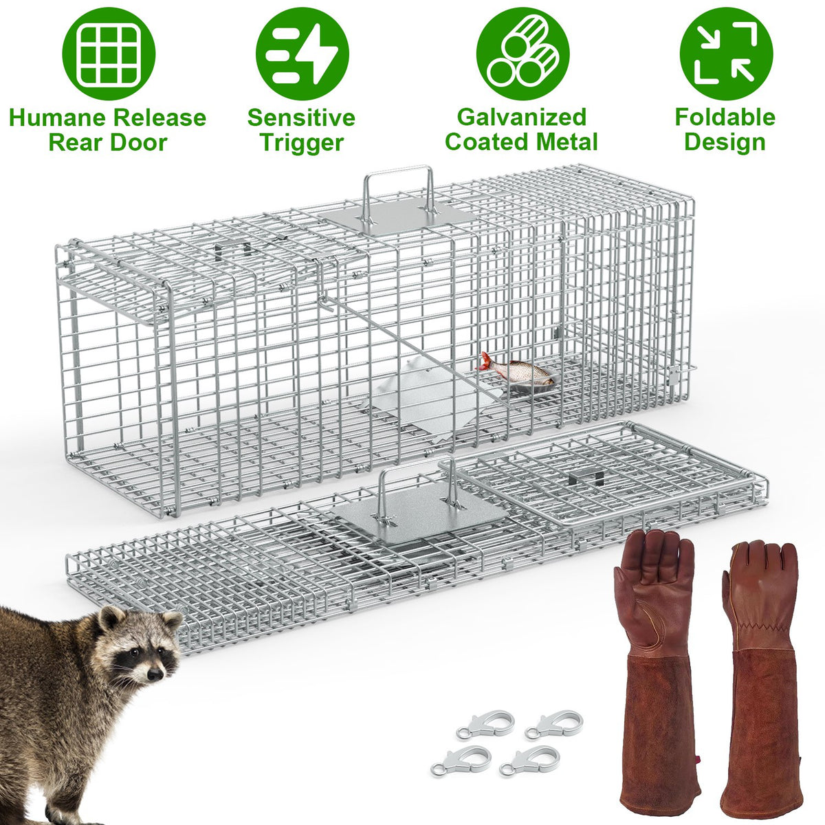 1Pc Cage de piège de chat humain avec des gants Catch Release Live Animal Rodent Cage Gal collapsible