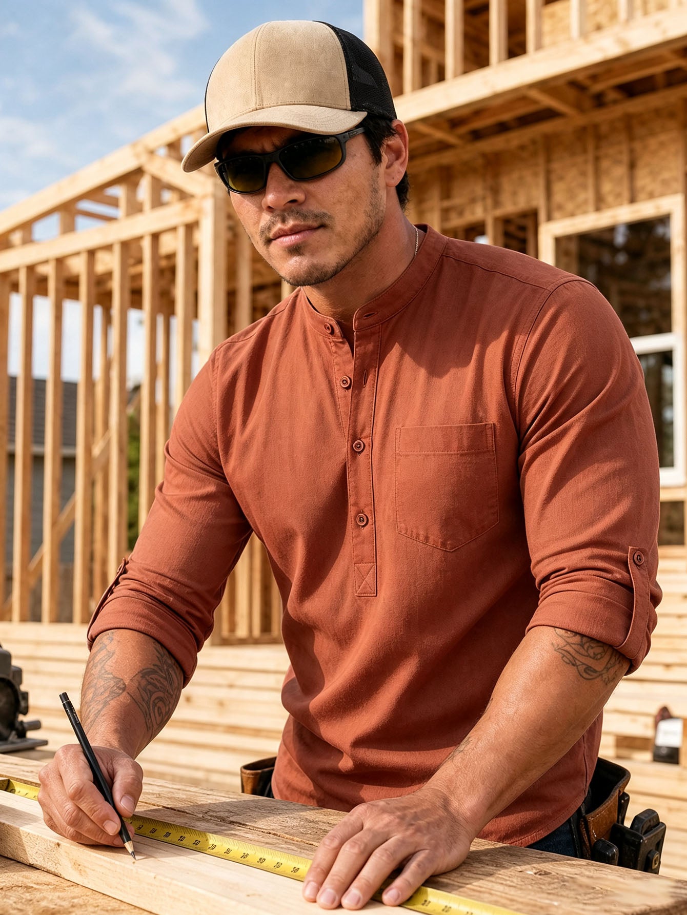 Chemise de travail en coton dur à manches moyennes