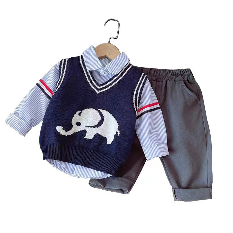 Vêtements de bébé Western Style Sweater éléphant Ensemble de trois pièces