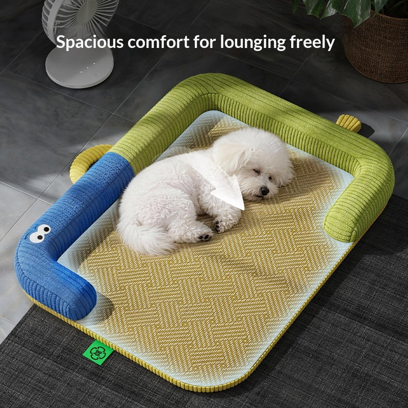 Mat de refroidissement pour animaux de compagnie Rattan tapis de tissu antidérapant Coussin Couleur-Block Collier de soutien Matelas