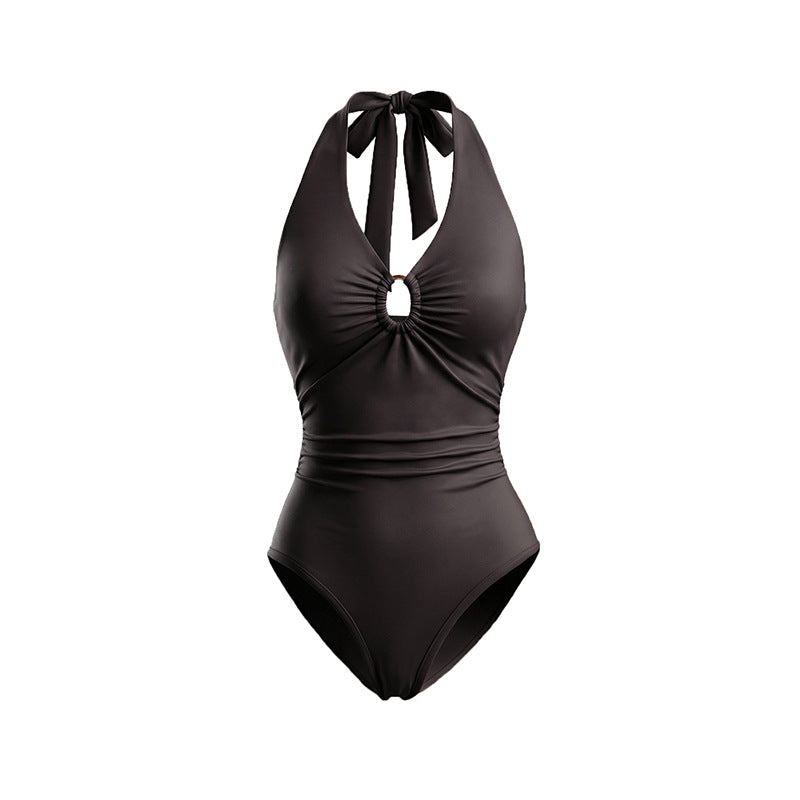 Femme Sexy Deep V-Neck Bodyless Body with Tight Fit and Halter Neck Design