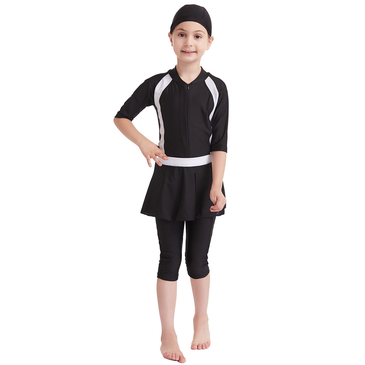 Maillot de bain conservateur couleur solide pour filles