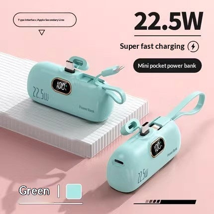 Emergency Mini Power Bank with Built-in Cable - Quick Recharge Pocket Capsule