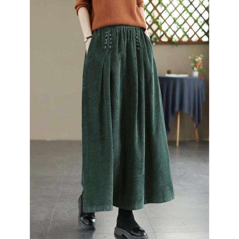 Lose Slim Fit Slimming High Waist Cramp Corduroy Grande Jupe Swing