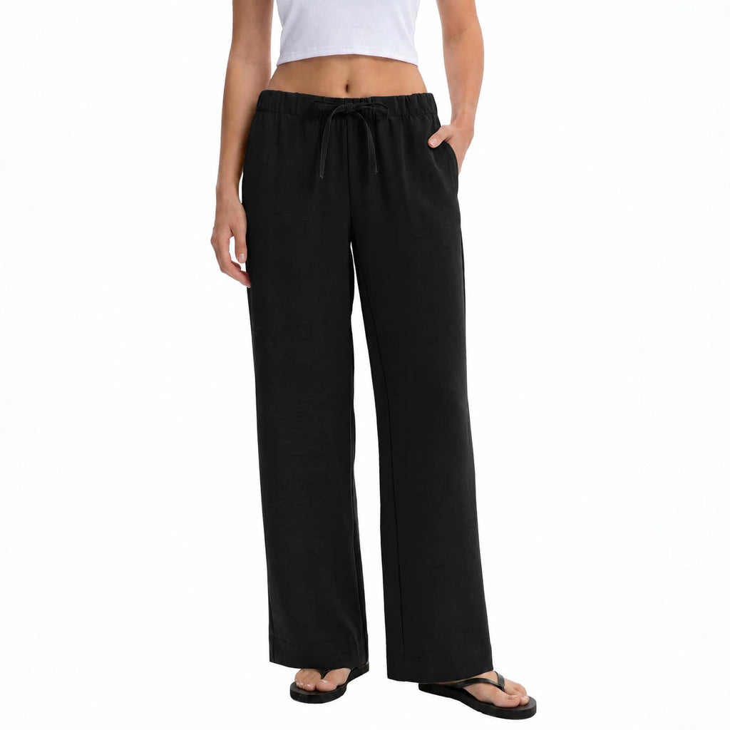 Pantalons à jambes larges pour femmes avec une taille élastique et un cordon