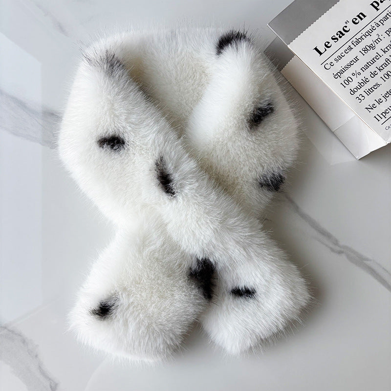 Echarpe naturelle en léopard imprimé en peluche avec un style doux coréen pour