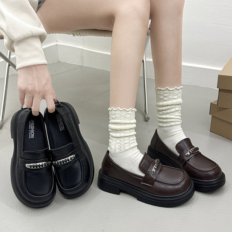 Femmes Platform Loafers Spring Slip On Single Shoes British Style Commuter Versatile JK L