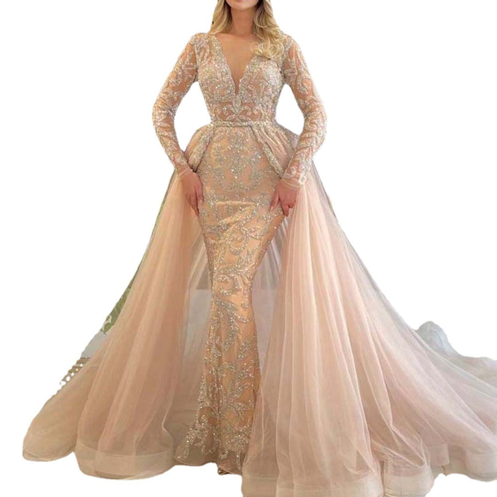 Robe de mariée style français simple à manches longues