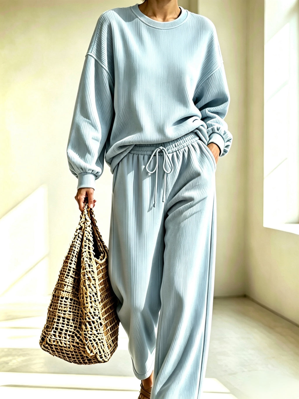 Corduroy Chic Col rond Manches longues et Pantalon large