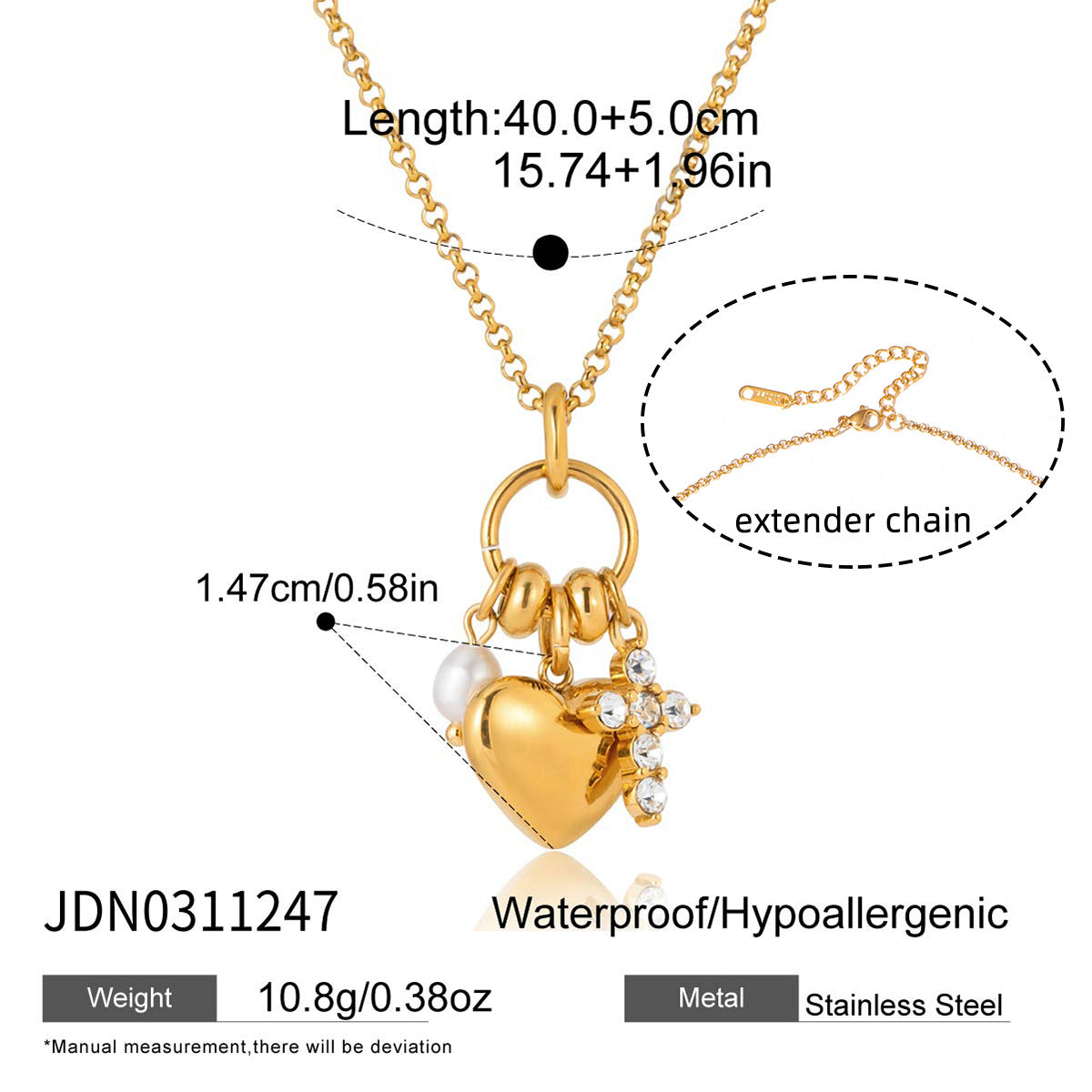 Zircon Love Collier en acier titane
