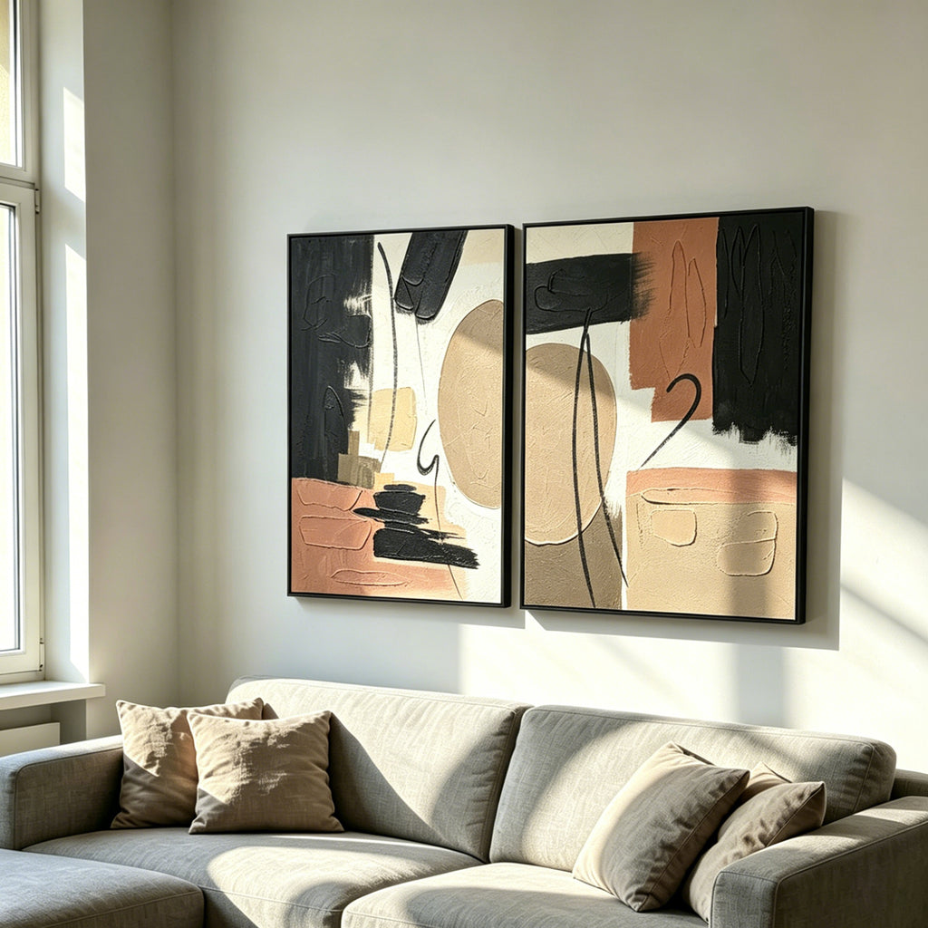 24x36 Ensemble de 2 Art de mur abstrait encadré
