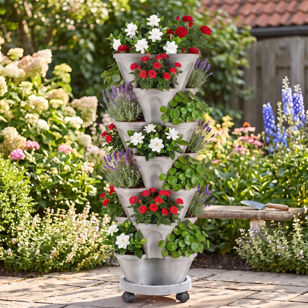 7 Planter vertical empilable de niveau avec roues Planter tour fraise Saving Garden