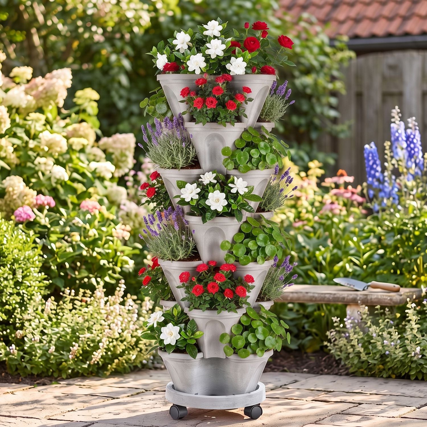 7 Planter vertical empilable de niveau avec roues Planter tour fraise Saving Garden
