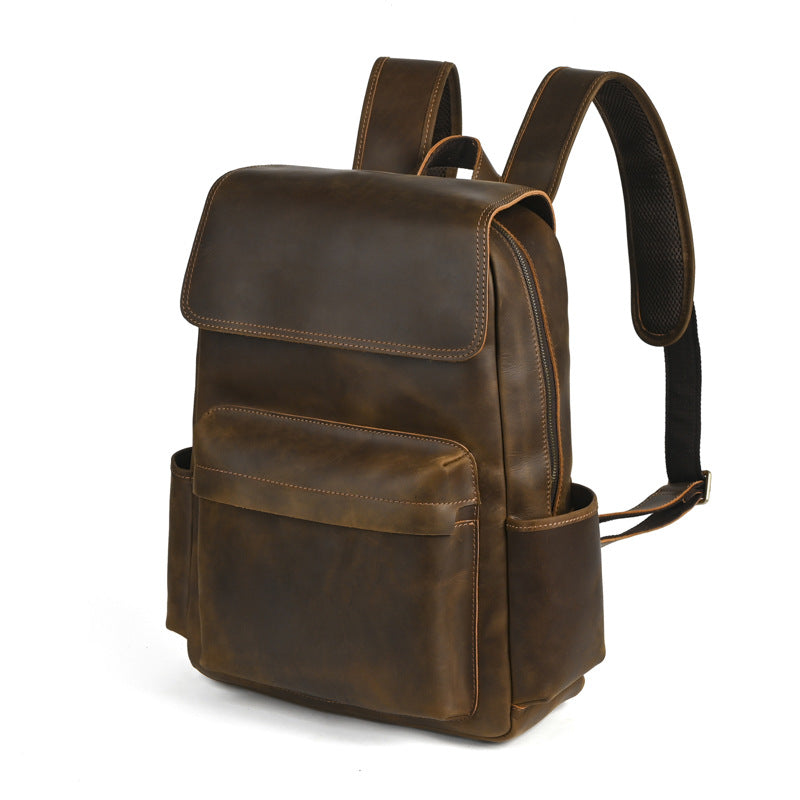 Flip-Top Design Multi-Pocket High Capacity Commuter Leather Backpack