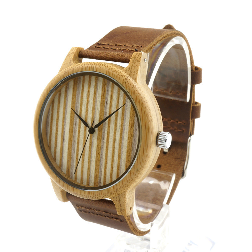 Mono-bamboo en bois Cowhide hommes montre en bois