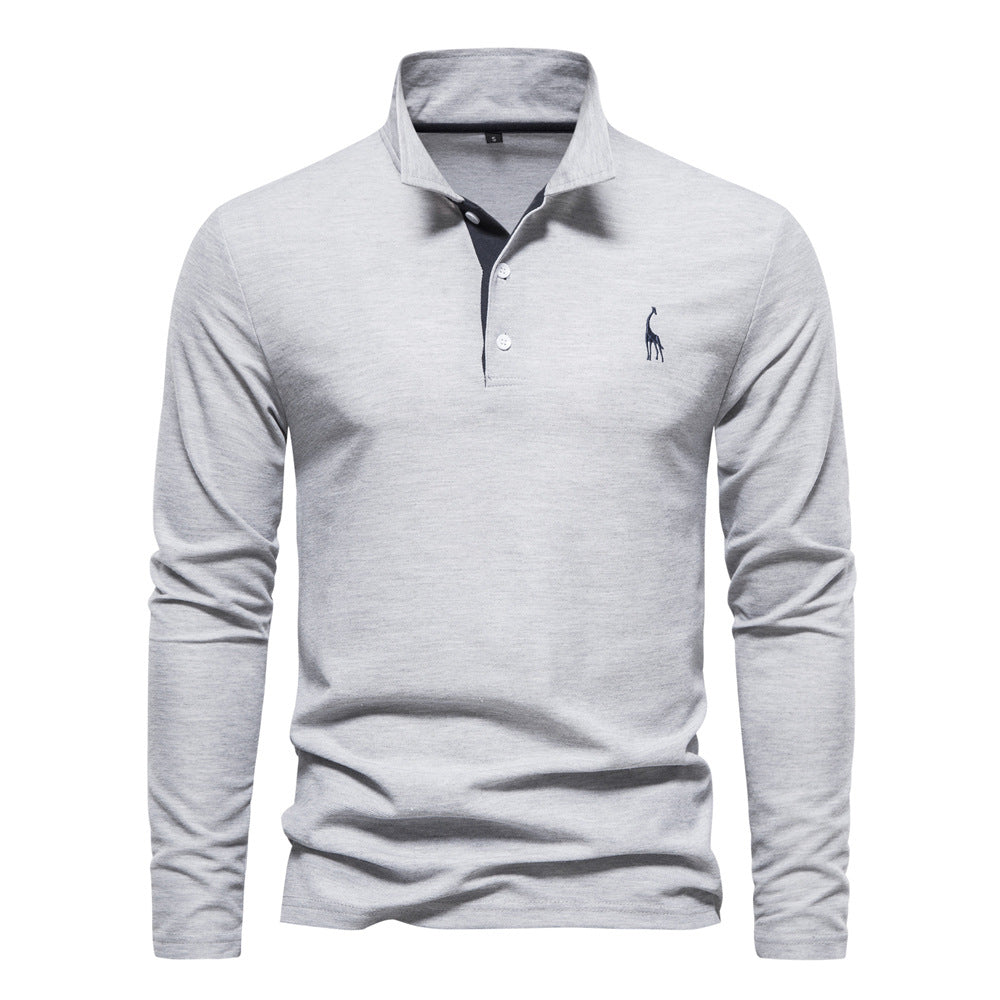 Printemps et automne Lapel Cotton Homme POLO Shirt Mode Casual Homme Broderie Deer Long