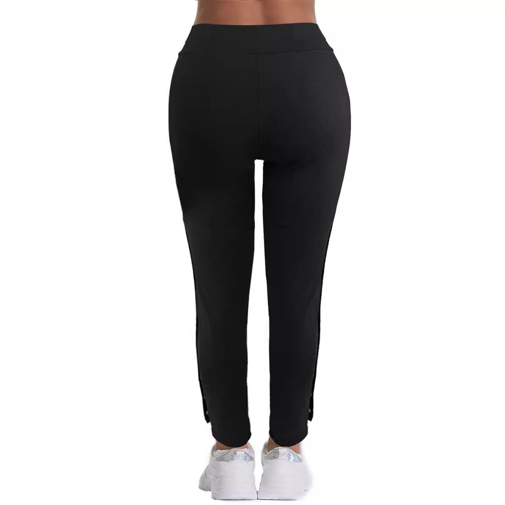 Femmes haute taille pantalons de fret stretch côté bouton Decor Flared Yoga pantalons avec poches Casu