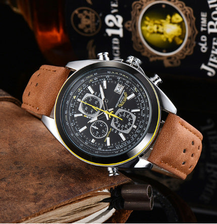 Ceinture en acier pour hommes Quartz en cuir Montre à main Blue Angel