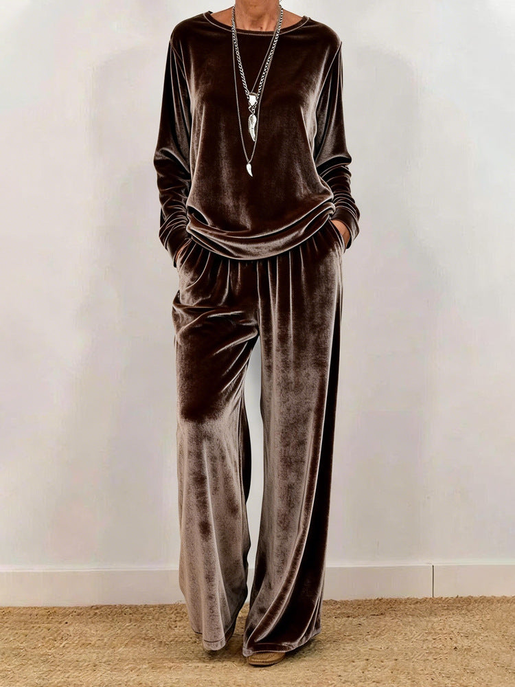 Commerce extérieur Vêtements pour femmes Pull de cou rond occasionnel Manches longues Plus-longueur Pantalons Ve