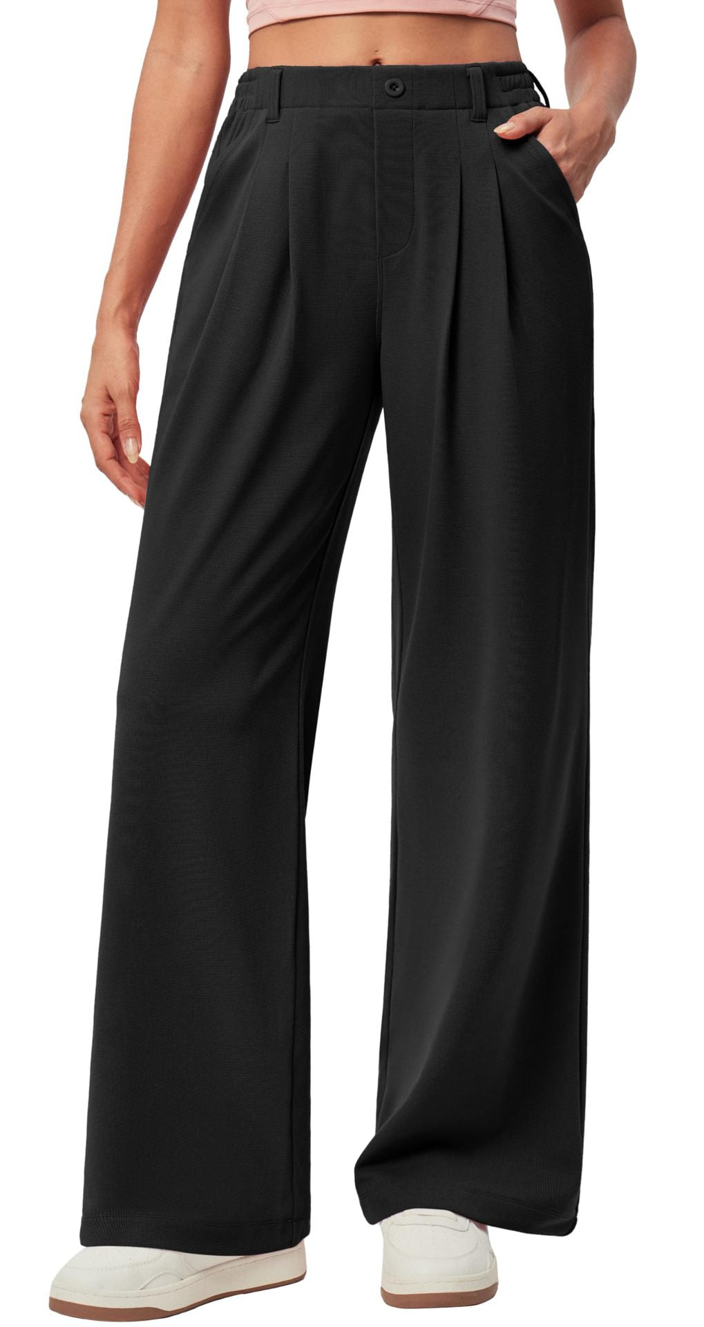 Pantalon de travail à jambes larges pour femmes Gaffle Knit Haut bouton de taille Robe décontractée Pantalon à jambes larges