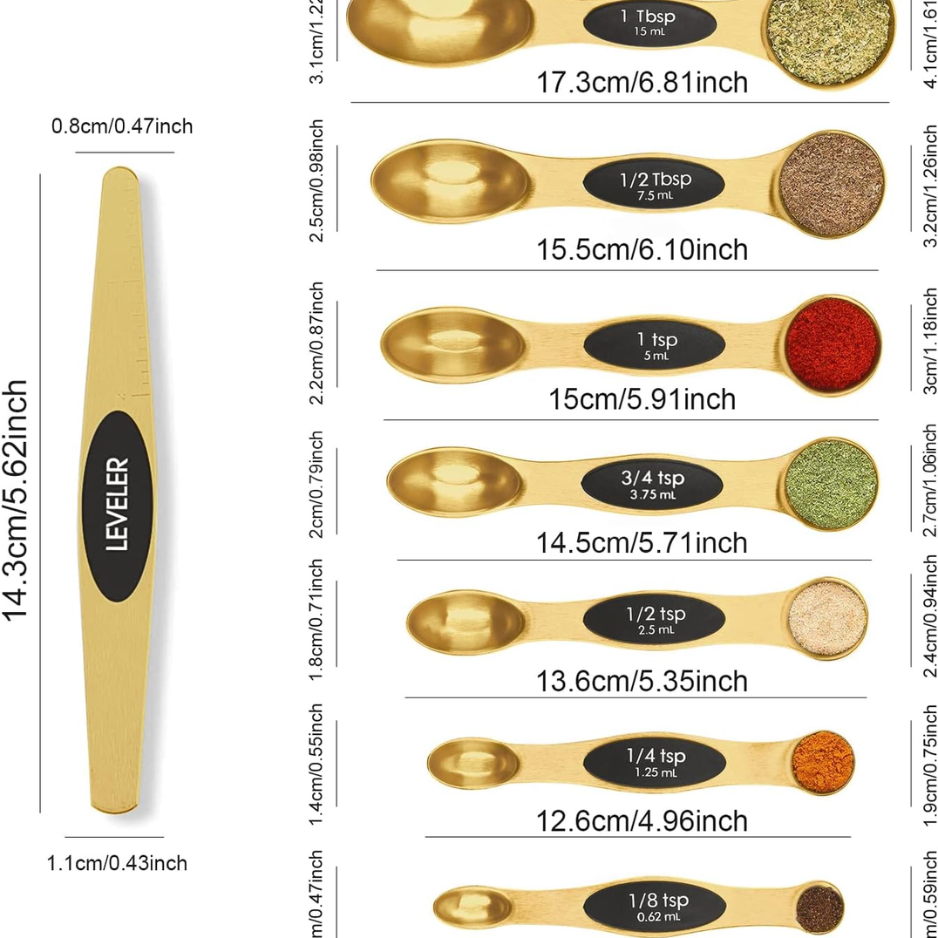 Magnetic Spoons de mesure en acier inoxydable avec niveleuse - Stackable métal double-sided Sp