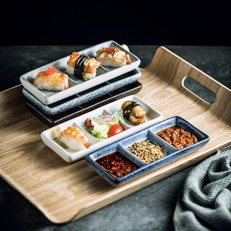 Japonais Trois Grille Assaisonnement Dish Avec Matériau Dipping Céramique Dish