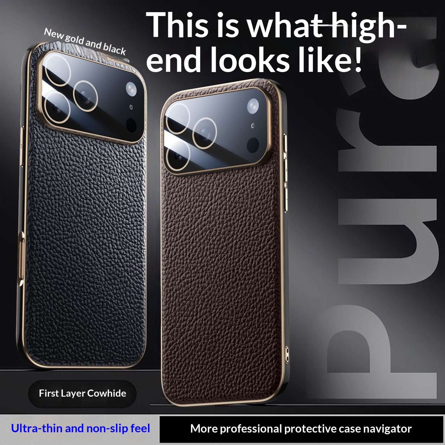En cuir véritable Litchi-pattern entièrement enveloppé Drop-proof étui de téléphone