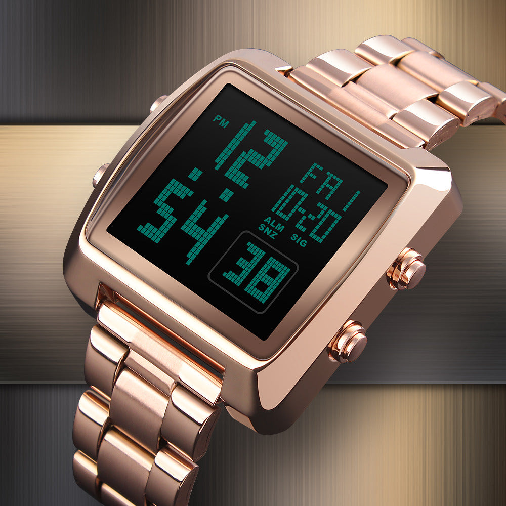 9 Montre électronique de sport homme de mode imperméable ceinture en acier inoxydable