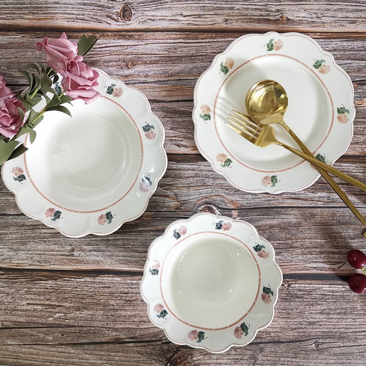 Retro American Pastoral Style Rose Edge Assiette en céramique