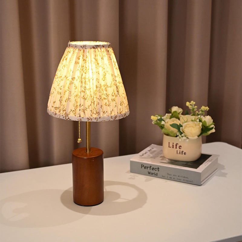 Lampe de table rétro à cordon en bois massif de style pastoral