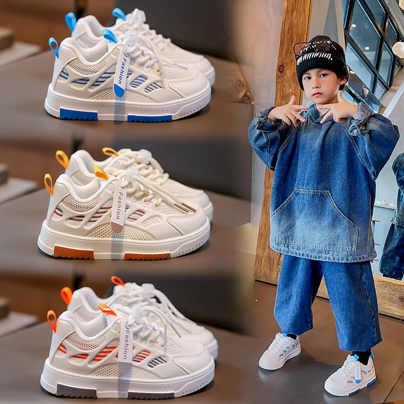 Mode Enfants Respirant Mesh Chaussures Moyen et Grand Enfants Sneakers Garçons Blanc S
