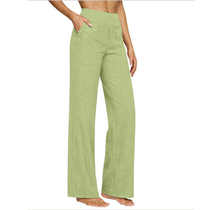 Pantalons de coton et de lin pour le début du printemps - Pantalons longs occasionnels pour femmes