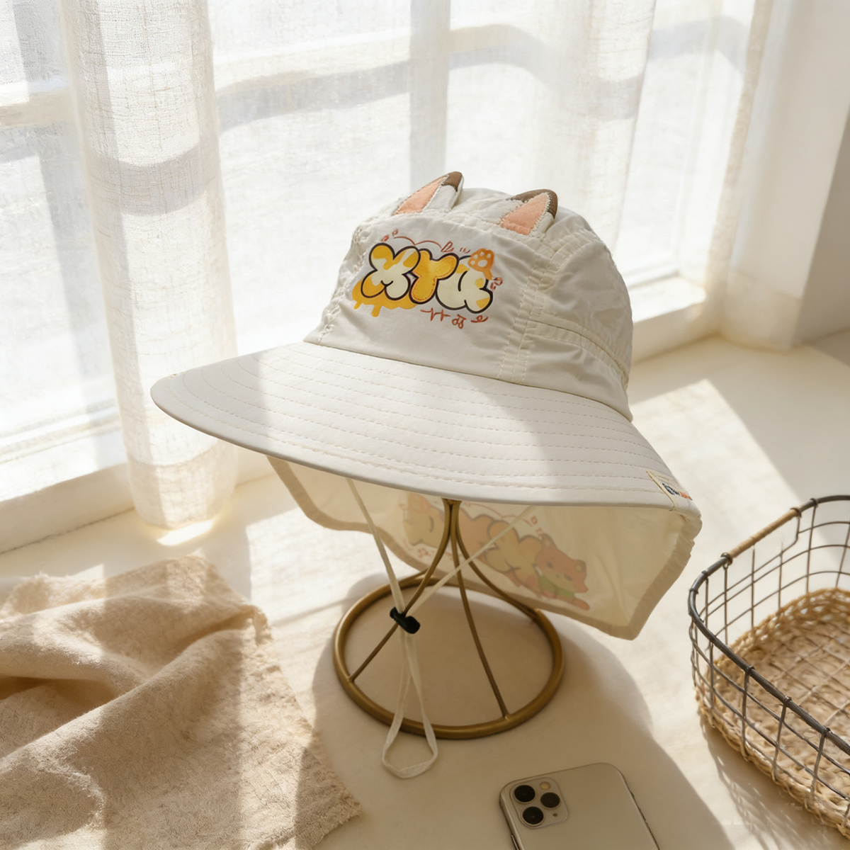 Une seule couleur pour les enfants Caricature en forme de renard Lettre Fox Imprimer Châle mignon Casual Fisherman Ha