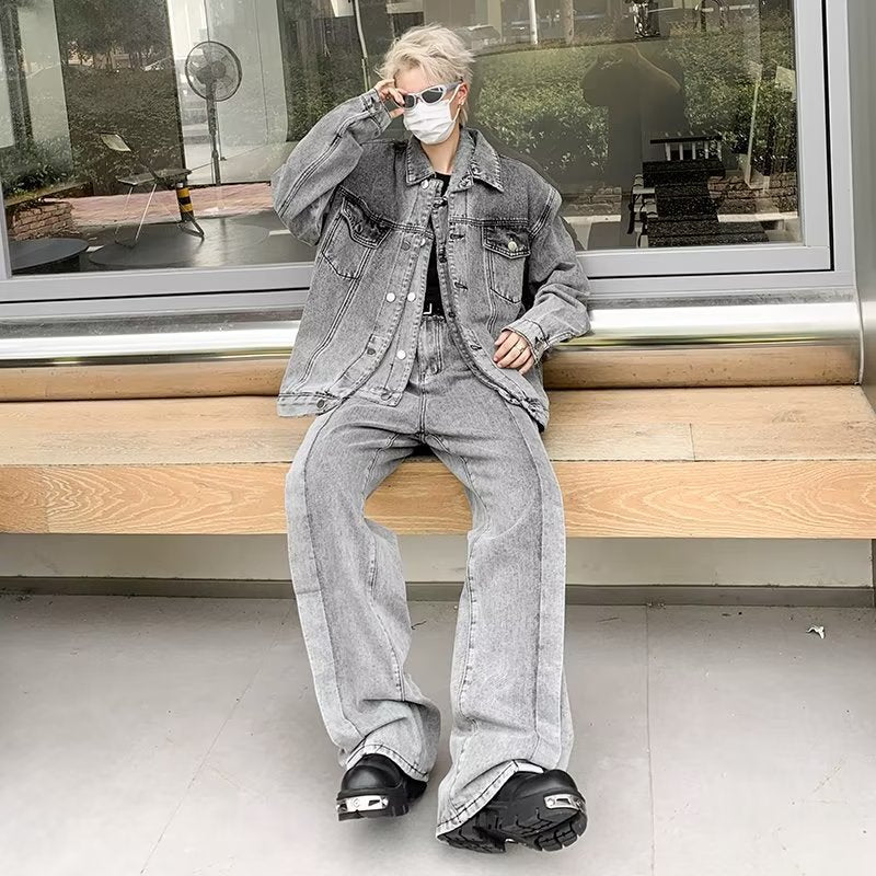 Niche Patchwork Design Lavé et Détresse Veste Denim Pour Hommes