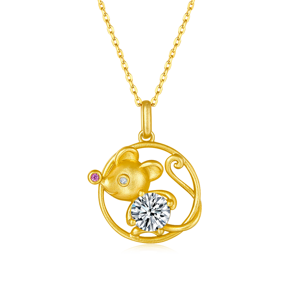 S925 Argent plaqué or 1ct D Couleur VVS1 Collier de rat de Moissanite 4,5g chinois zodiaque Benmi
