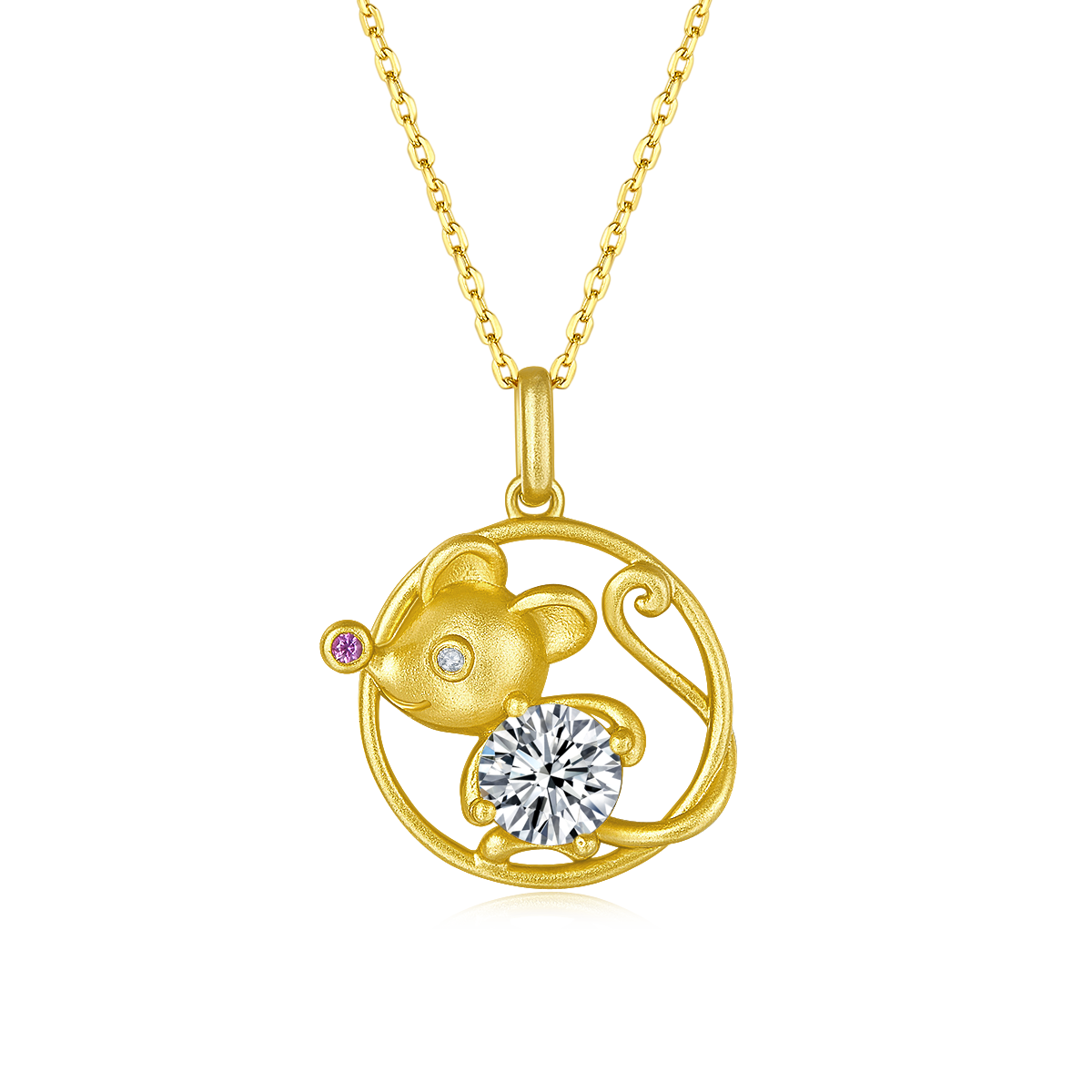 S925 Argent plaqué or 1ct D Couleur VVS1 Collier de rat de Moissanite 4,5g chinois zodiaque Benmi