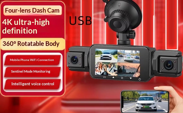 Panoramique Dash Cam Plug-and-Play Night Vision 4-Camera Reversing View